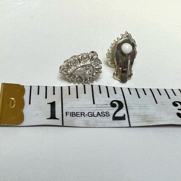 3 Piece Lot Vintage 1950s / 1960s Gorgeous Rhinestone Silver Clip Earrings - Picture 7 of 9